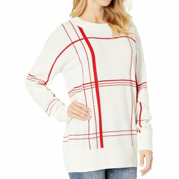 Equipment Wool Cashmere Sweater Womens Large White Oversized Crew Neck Red Cozy - Picture 10 of 11